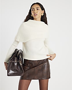 Cream Knitted Cape Detail Jumper