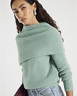 Green Knitted Cape Detail Jumper