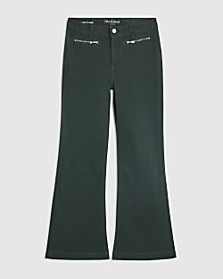 Petite Green Zip Front Relaxed Flare Jeans