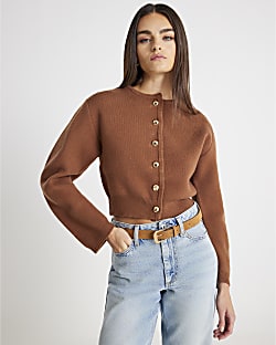 Brown Structured Sleeve Cardigan