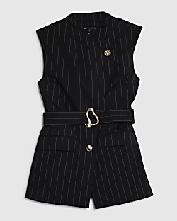 Petite Black Pinstripe Belted Waistcoat