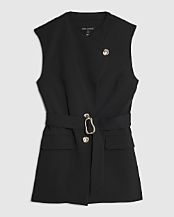 Petite Black Sleeveless Belted Waistcoat