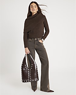 Brown Slouch Neck Jumper