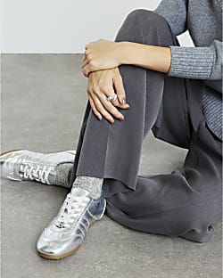 Silver Lace Up Slim Sole Trainers