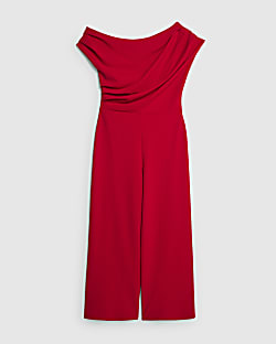 Petite Red One Shoulder Drape Jumpsuit