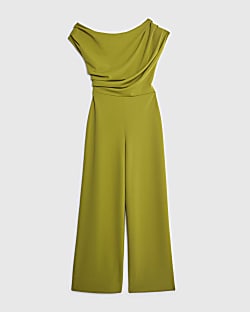 Petite Green One shoulder Draped Jumpsuit