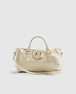 Cream Charmed Padlock Tote Bag