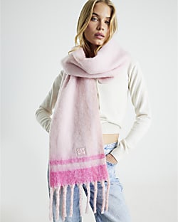 Pink Tassel Edge Fluffy Scarf