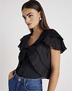 Black Short Sleeve Ruffle Bolero