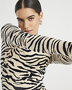Black Long Sleeve Zebra Print Top
