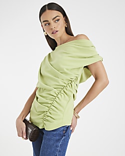 Green One shoulder Ruched top