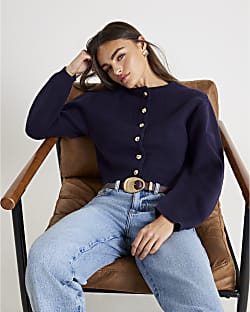 Navy Structured Sleeve Cardigan