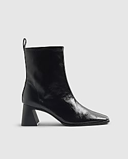 Black Square Toe Heeled Boots
