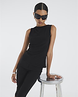Black Sleeveless Asymmetric Top