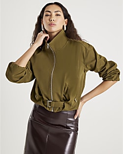 Khaki Belted Bubble Hem Jacket