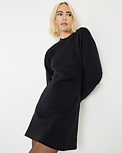 Black Drape Sweatshirt Dress