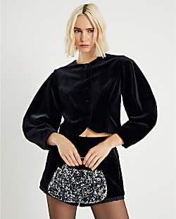 Black Cocoon Sleeve Velvet Jacket