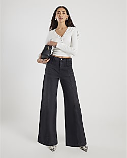 Black Seamed Wide Leg Jeans