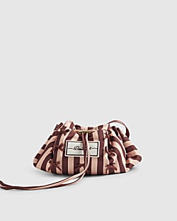 Pink Bow Stripe Drawstring Makeup Bag