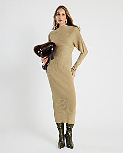 Khaki Off The Shoulder Dress