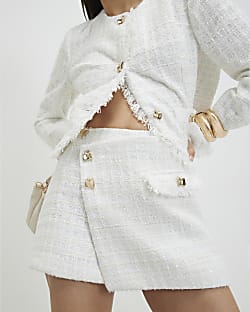 Cream Boucle Wrap Skort