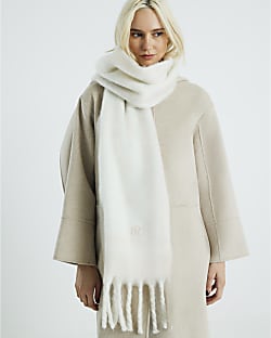 Cream Check Fluffy Scarf