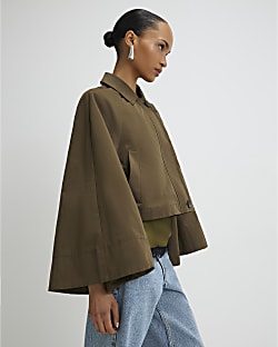 Khaki Batwing Sleeve Barn Jacket