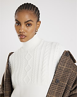 Cream Knit Mix Roll Neck Sweatshirt
