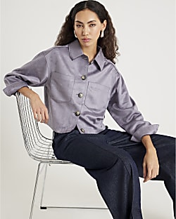 Blue Faux Suede Collared Overshirt