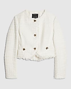 Petite Cream Boucle Long Sleeve Trophy Jacket