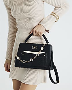Black Pocket Front Charm Tote Bag