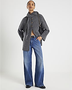 Blue Tailored Baggy Wide Leg Jeans