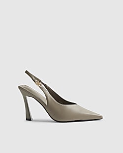 Grey Slingback Logo Court Heels