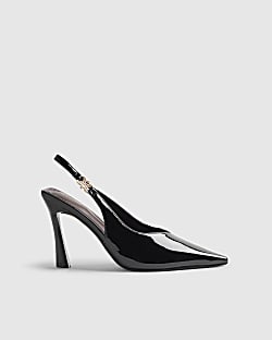Black Slingback Patent Logo Court Heels