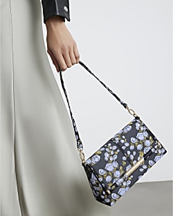 Navy Floral Jacquard Bar Front Clutch Bag