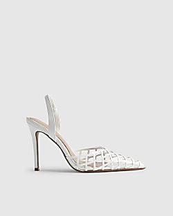 White Studded Perspex Court Slingback Heels