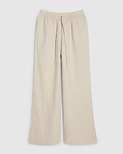 Petite Beige Linen Blend Wide Leg Trousers