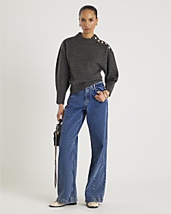 Grey Button Neck Jumper