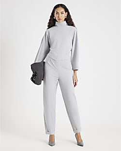 Grey Pinstripe Tapered Leg Trousers