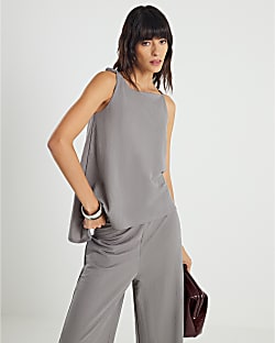 Grey Linen Twist Strap Top