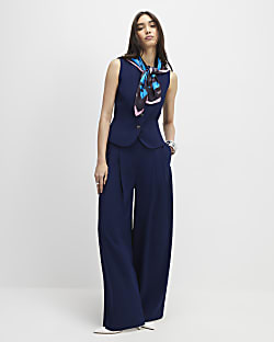 Navy Wide Leg Trousers