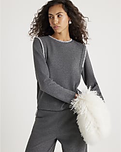 Grey Long Sleeve Whipstitch Sweatshirt