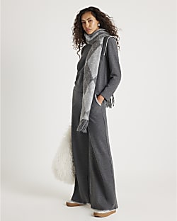 Grey Whipstitch Wide Leg Joggers