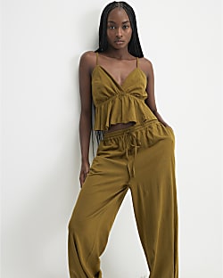 Khaki Balloon Trouser and Cami Loungewear Set