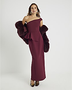 Red Premium Asymmetric Frill Maxi Dress