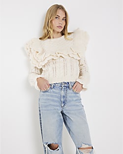 Cream Frill Shoulder Jumper