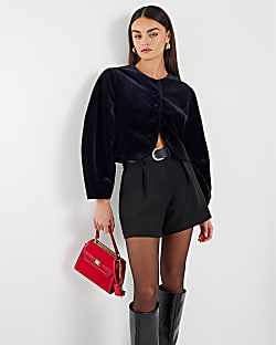 Black Structured Belted Shorts