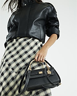 Black Small Metal Handle Charm Tote Bag