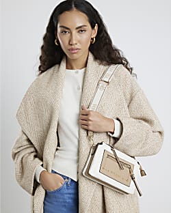 Beige Zip Front Pocket Cross Body Bag