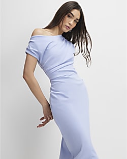 Blue Draped Midi Dress